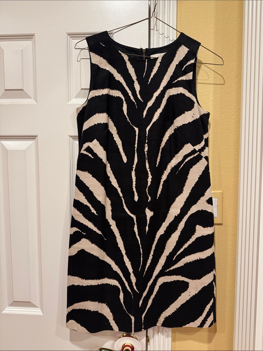 LOFT Black and Cream Zebra-Print Sleeveless Shift Dress